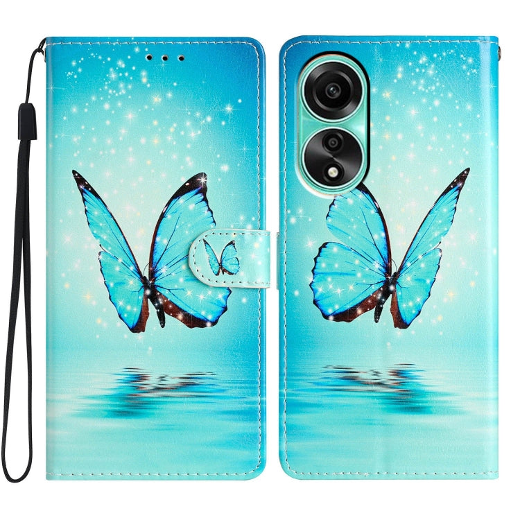 Blue Butterfly leather phone case for OPPO A58 4G, showcasing its stylish design and functional features.