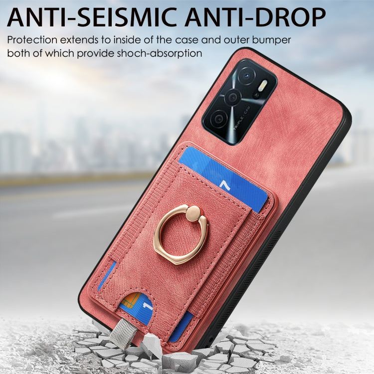 For OPPO A58 5G Retro Splitable Magnetic Card Bag Leather Phone Case showcasing its stylish design and magnetic card wallet feature.