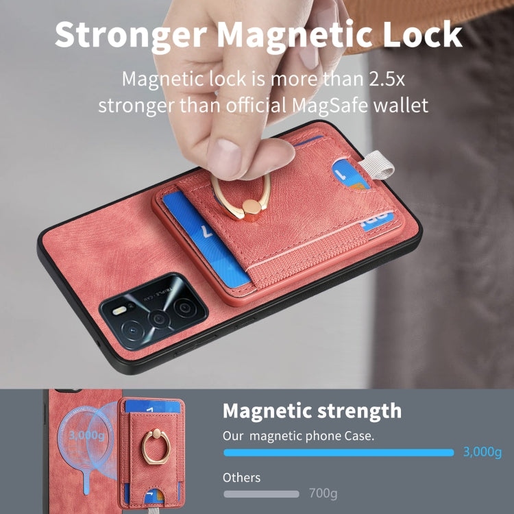 For OPPO A58 5G Retro Splitable Magnetic Card Bag Leather Phone Case showcasing its stylish design and magnetic card wallet feature.