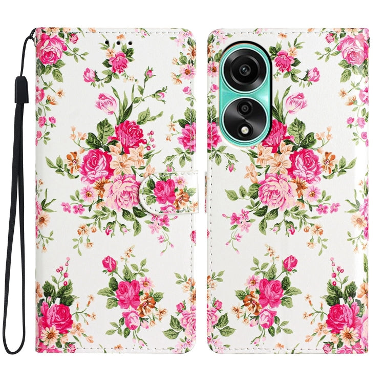 For OPPO A78 4G Colored Drawing Leather Phone Case featuring a Peonies design, showcasing its stylish and functional features.