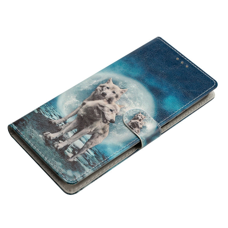 For OPPO A78 4G Colored Drawing Leather Phone Case featuring Twin Wolves design, showcasing durability and stylish protection.