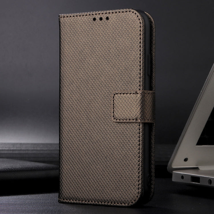 Brown diamond texture leather phone case for OPPO A79 5G and A2 5G, showcasing its elegant design and protective features.