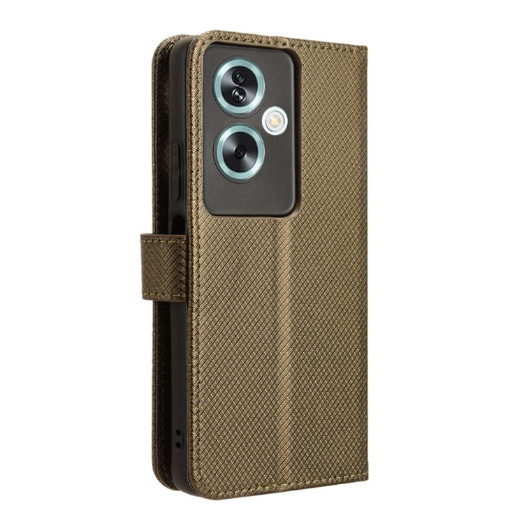 Brown diamond texture leather phone case for OPPO A79 5G and A2 5G, showcasing its elegant design and protective features.