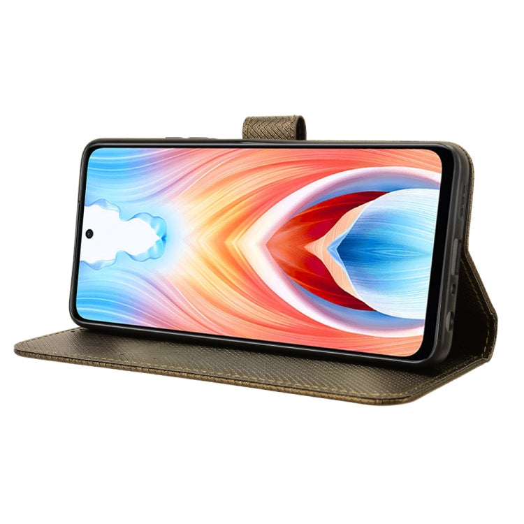 Brown diamond texture leather phone case for OPPO A79 5G and A2 5G, showcasing its elegant design and protective features.