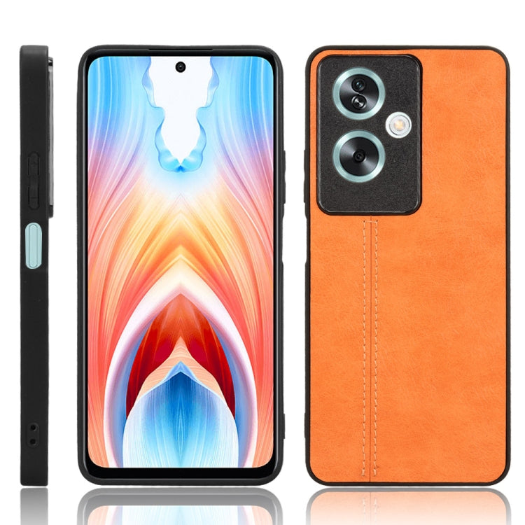 Orange cow pattern sewing back cover phone case for OPPO A79 5G, showcasing its stylish design and durable materials.