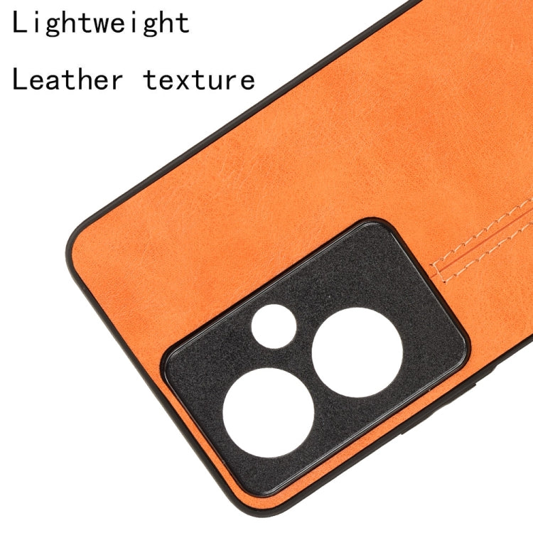 Orange cow pattern sewing back cover phone case for OPPO A79 5G, showcasing its stylish design and durable materials.