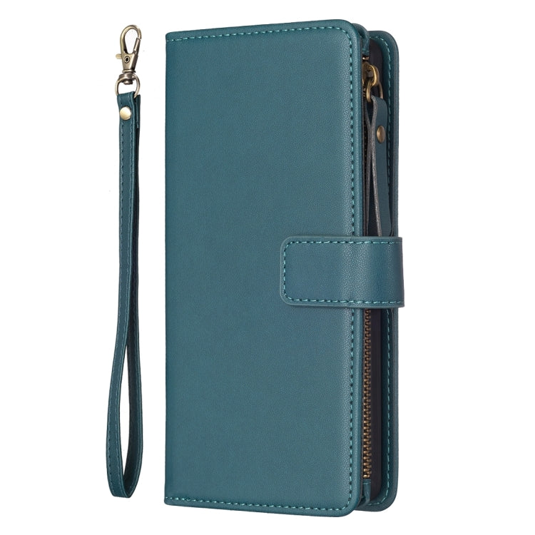 For OPPO A98 5G leather wallet case with zipper, featuring 9 card slots and a detachable wristlet strap.