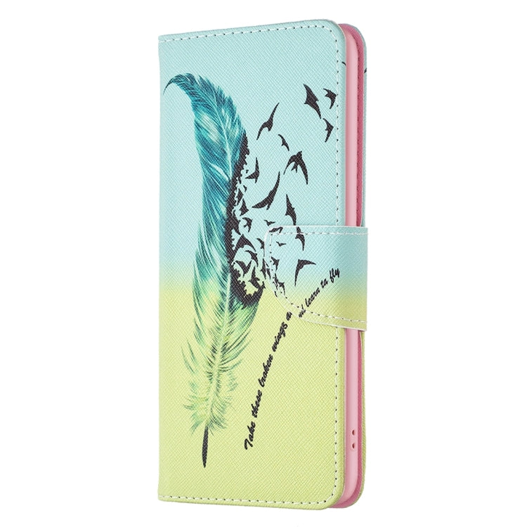 For OPPO A98 5G leather phone case featuring a colorful feather pattern, designed for durability and functionality.