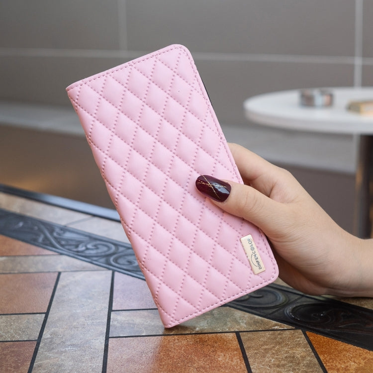Pink diamond lattice magnetic leather flip phone case for OPPO A98 5G, showcasing its stylish design and protective features.
