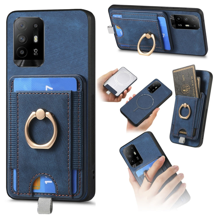 For OPPO F19 Pro+ Retro Splitable Magnetic Card Bag Leather Phone Case showcasing its sleek design and magnetic card holder.