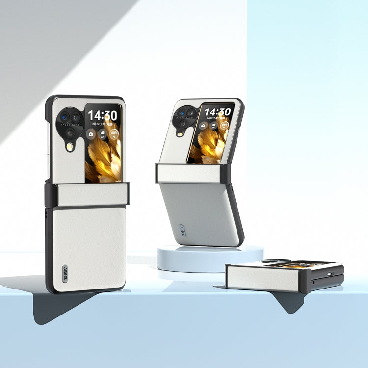 ABEEL Hinge Genuine Leather Case for OPPO Find N3 Flip in elegant black, showcasing its premium cowhide material and raised edges.