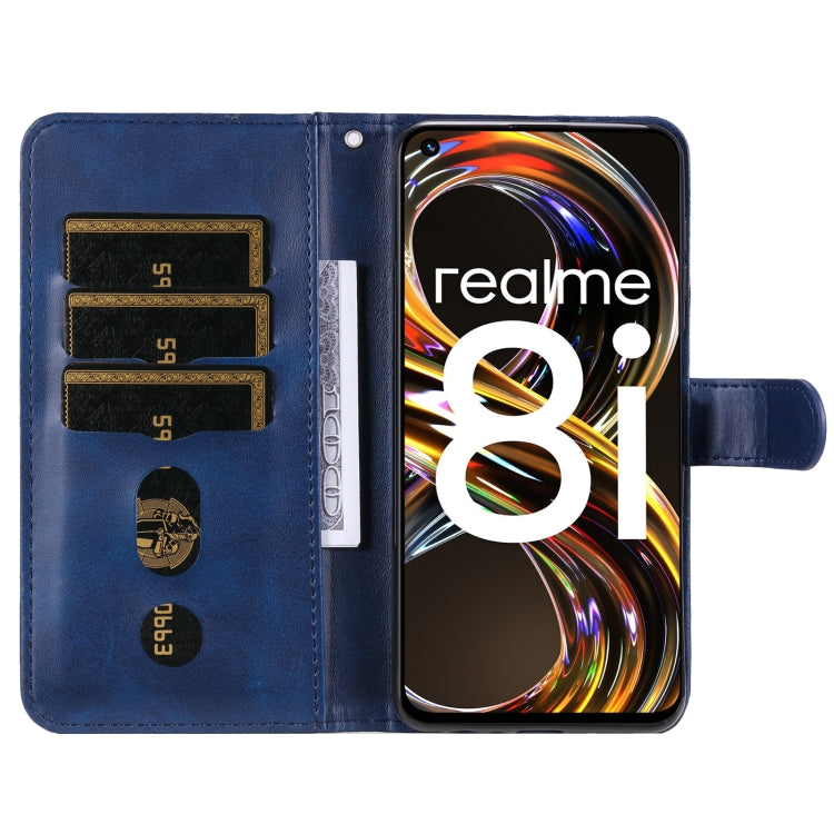 OPPO Realme 8i Calf Texture Zipper Horizontal Flip Leather Phone case in black with card slots and flip stand feature.