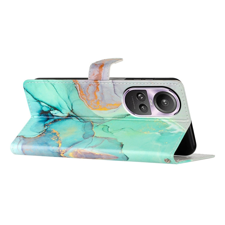 Colored drawing leather phone case for OPPO Reno10 and Reno10 Pro, featuring card slots and a wrist strap.