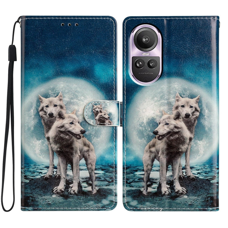 Stylish colored drawing leather phone case for OPPO Reno10 and Reno10 Pro with wallet and kickstand features.