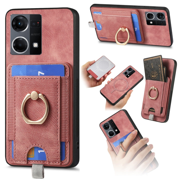 For OPPO Reno7 4G Retro Splitable Magnetic Card Bag Leather Phone Case showcasing its stylish design and magnetic card wallet feature.