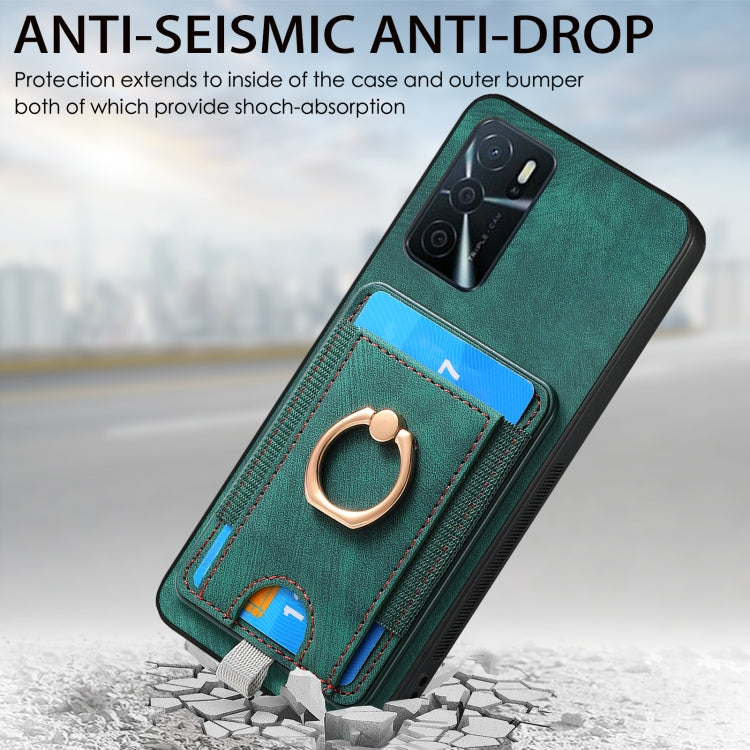 Retro Splitable Magnetic Card Bag Leather Phone Case for OPPO Reno7 5G, showcasing its stylish design and magnetic card wallet feature.