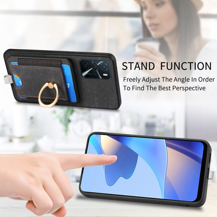 Retro Splitable Magnetic Card Bag Leather Phone Case for OPPO Reno7 5G, showcasing its sleek design and magnetic card wallet feature.