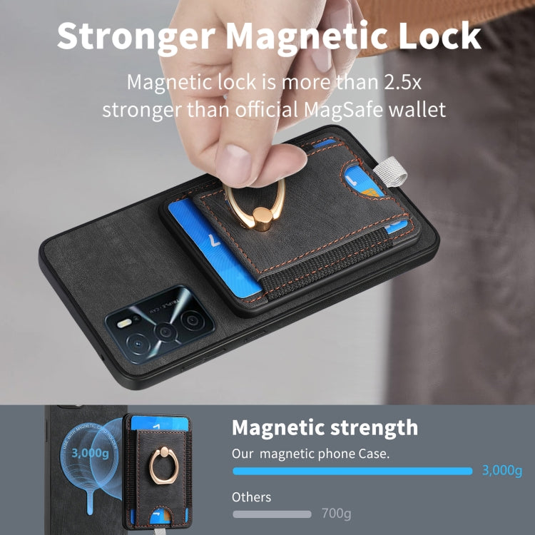 Retro Splitable Magnetic Card Bag Leather Phone Case for OPPO Reno7 5G, showcasing its sleek design and magnetic card wallet feature.