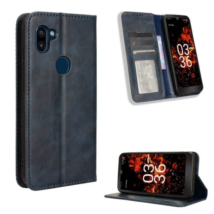 For Orbic Fun+ 4G Magnetic Buckle Retro Texture Leather Phone Case in brown leather with card slots.