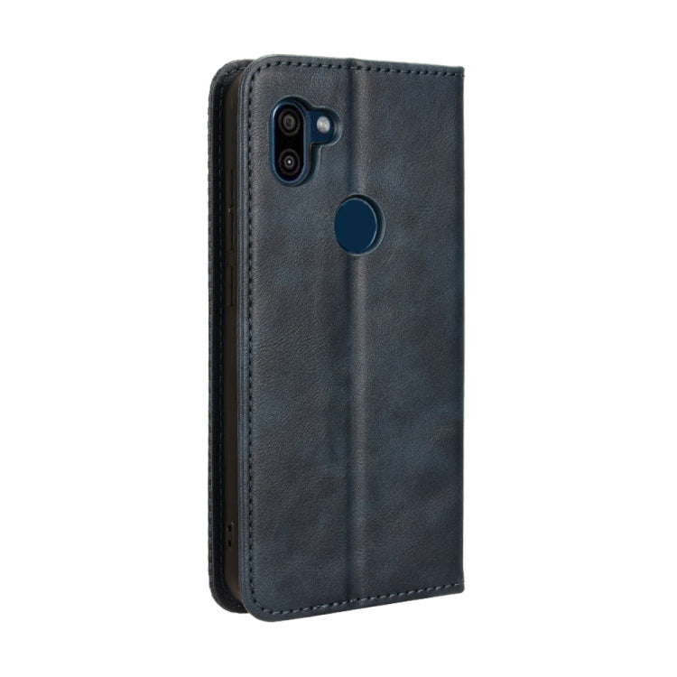 For Orbic Fun+ 4G Magnetic Buckle Retro Texture Leather Phone Case in brown leather with card slots.