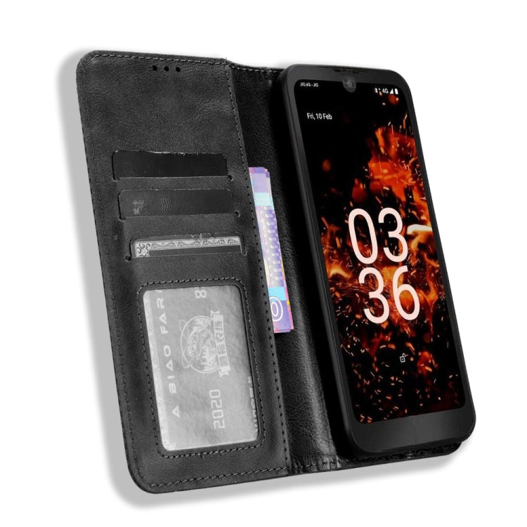 For Orbic Fun+ 4G Magnetic Buckle Retro Texture Leather Phone Case in brown leather with card slots.