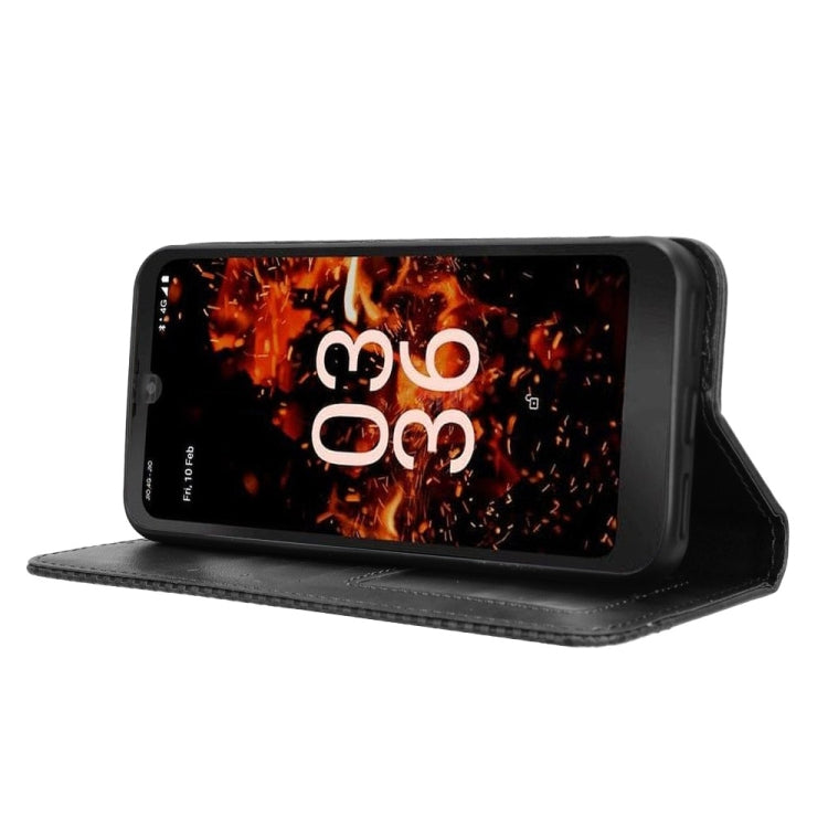 For Orbic Fun+ 4G Magnetic Buckle Retro Texture Leather Phone Case in brown leather with card slots.