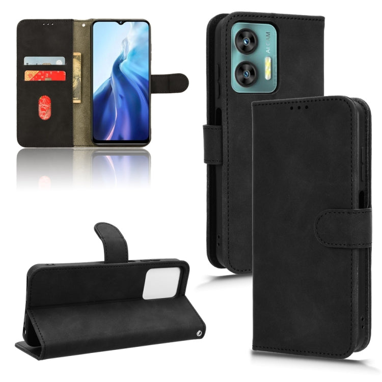 For Oukitel C35/C36 magnetic flip leather phone case in black, showcasing card slots and a holder design for convenient viewing.