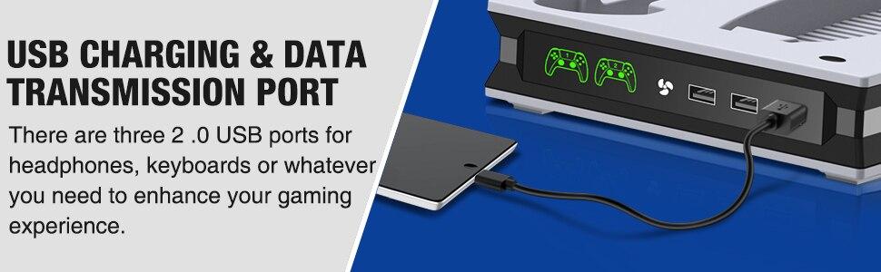 For PS5 Vertical Stand with Suction Cooling Fan and Dual Controller Charger, designed for PlayStation 5 console.