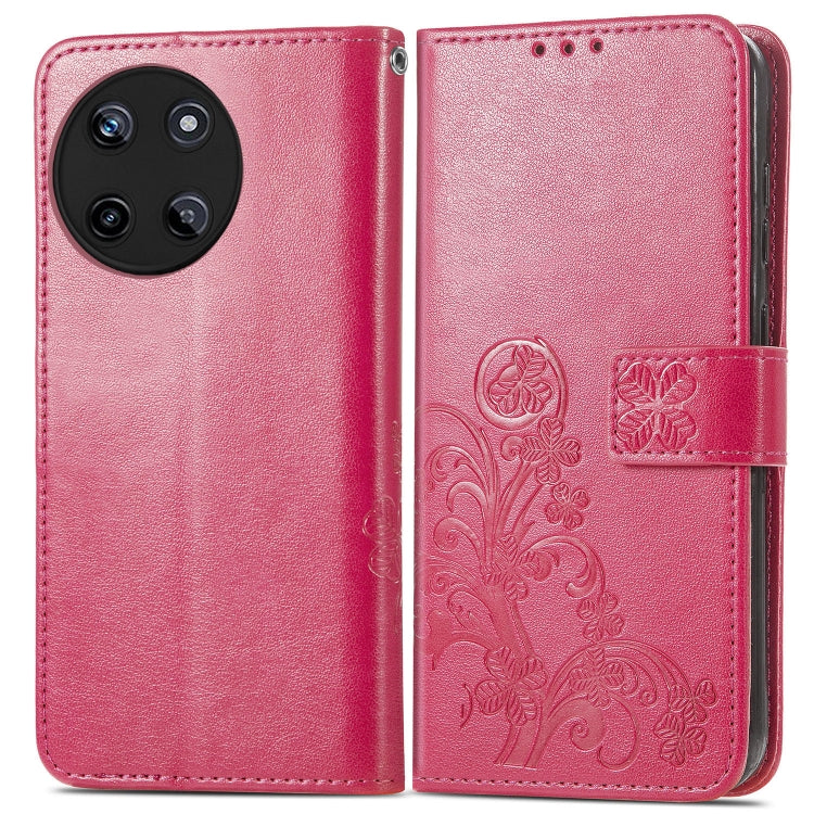 For Realme 11 4G leather phone case featuring a four-leaf clover embossed design and a buckle, showcasing its elegant and functional features.