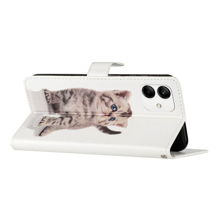 Samsung Galaxy A05 Colored Drawing Leather Phone Case featuring a cute little tabby design, showcasing its durable material and card slots.