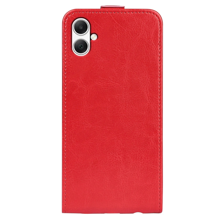 For Samsung Galaxy A05 R64 Texture Vertical Flip Leather Phone Case in black, showcasing its sleek design and card slot feature.