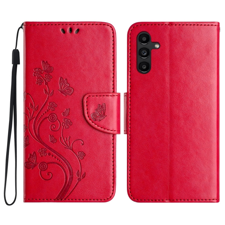 Butterfly Flower Pattern Flip Leather Phone Case for Samsung Galaxy A05s, showcasing its elegant design and functional features.