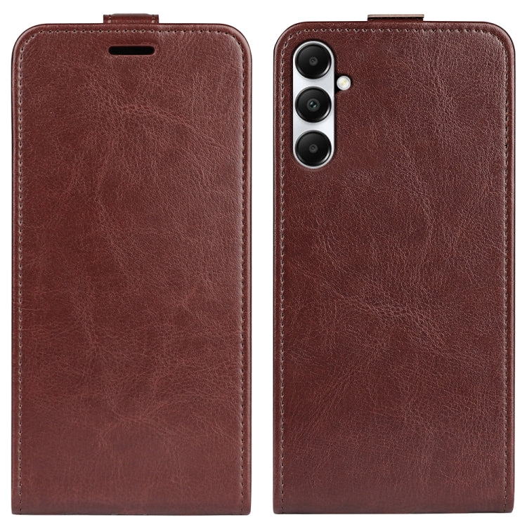 For Samsung Galaxy A05s R64 Texture Vertical Flip Leather Phone Case showcasing its durable PU and TPU material with card slot functionality.