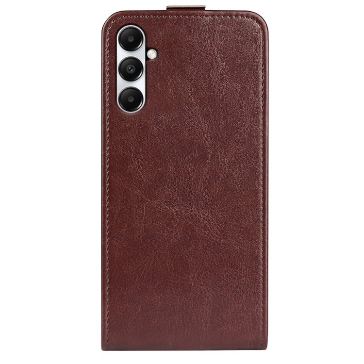 For Samsung Galaxy A05s R64 Texture Vertical Flip Leather Phone Case showcasing its durable PU and TPU material with card slot functionality.