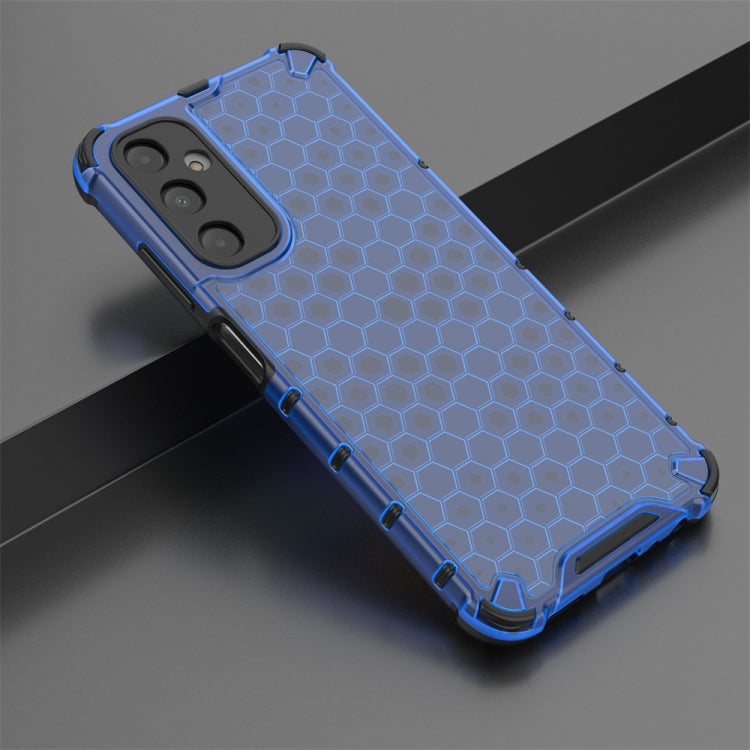 Blue shockproof honeycomb phone case for Samsung Galaxy A05s, showcasing its stylish design and durable material.