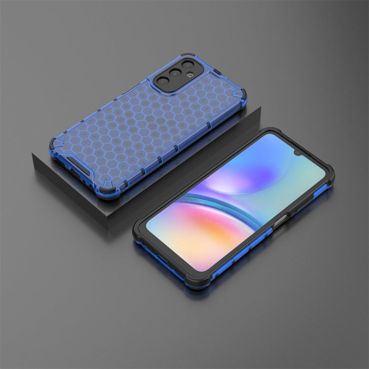 Blue shockproof honeycomb phone case for Samsung Galaxy A05s, showcasing its stylish design and durable material.