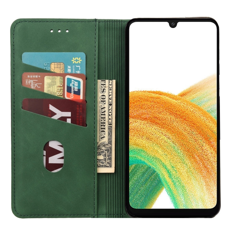 Green splicing leather phone case for Samsung Galaxy A05s, featuring a wallet design and stand functionality.