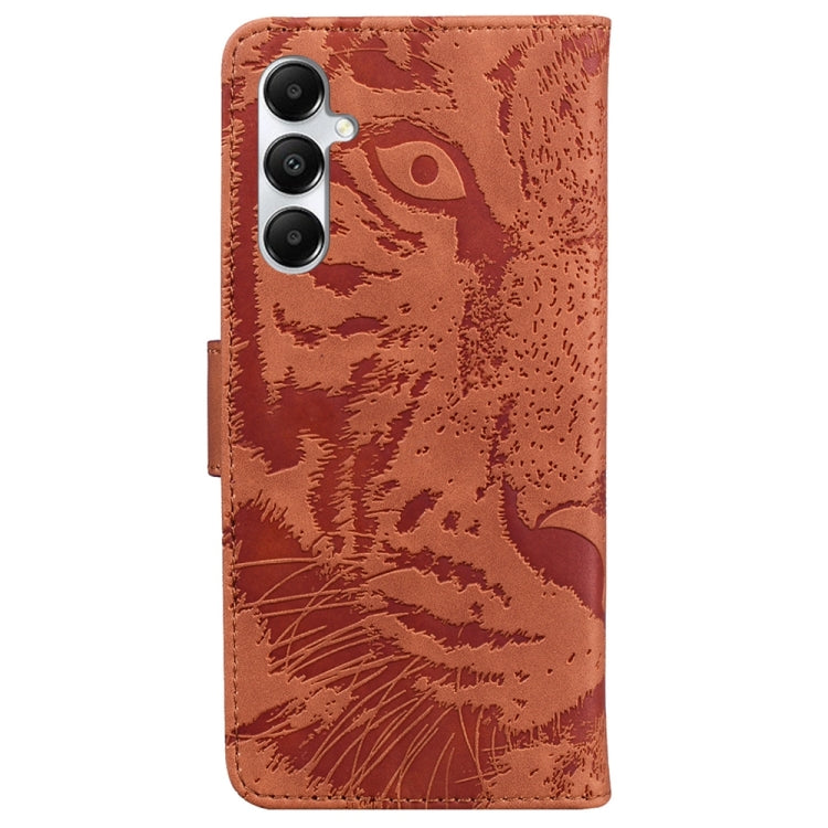 Stylish Tiger Embossing Pattern Flip Leather Phone Case for Samsung Galaxy A05s, showcasing its durable design and card slots.