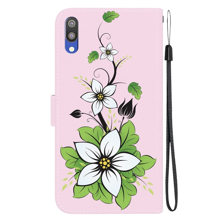 Samsung Galaxy A10/M10 leather case with crystal texture and wallet functionality, showcasing card slots and kickstand feature.