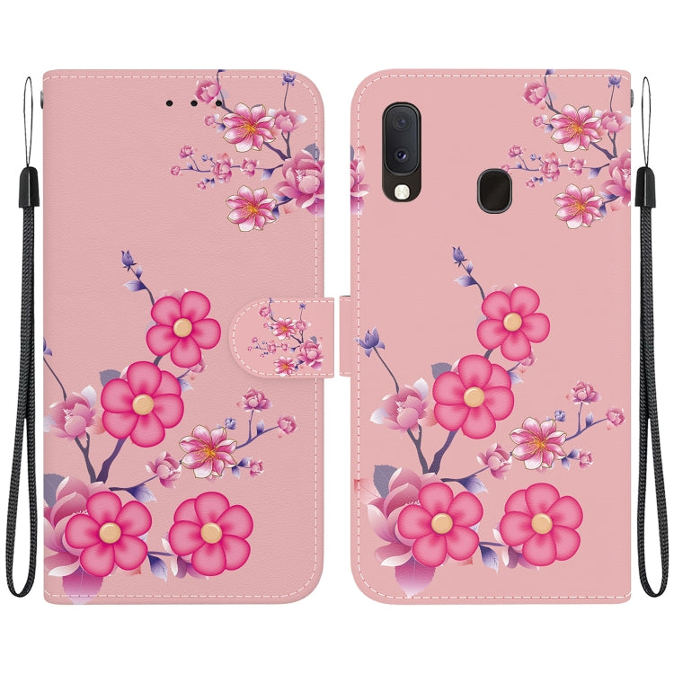 Samsung Galaxy A10e/A20e leather case with crystal texture and wallet functionality, showcasing card slots and kickstand feature.