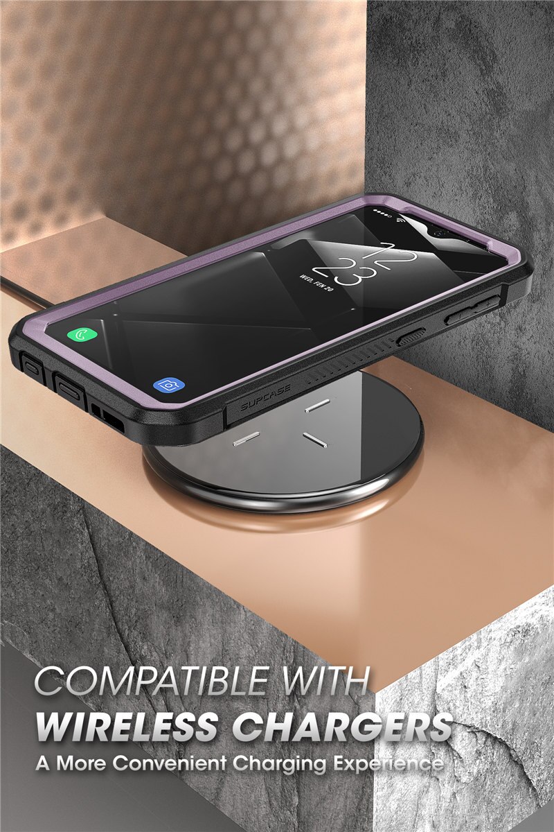 Samsung Galaxy A10e UB Pro Full-Body Rugged Holster Case with built-in screen protector and kickstand in various colors.