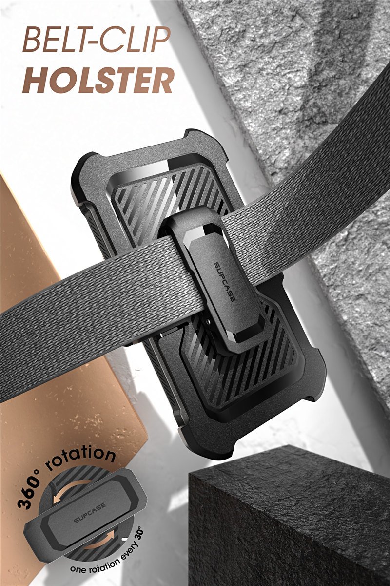 Samsung Galaxy A10e UB Pro Full-Body Rugged Holster Case with built-in screen protector and kickstand in various colors.