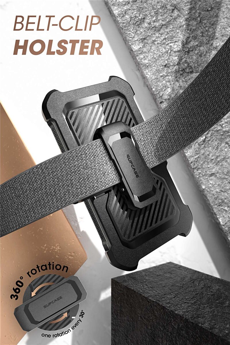 Samsung Galaxy A10e UB Pro Full-Body Rugged Holster Case with built-in screen protector and kickstand in various colors.