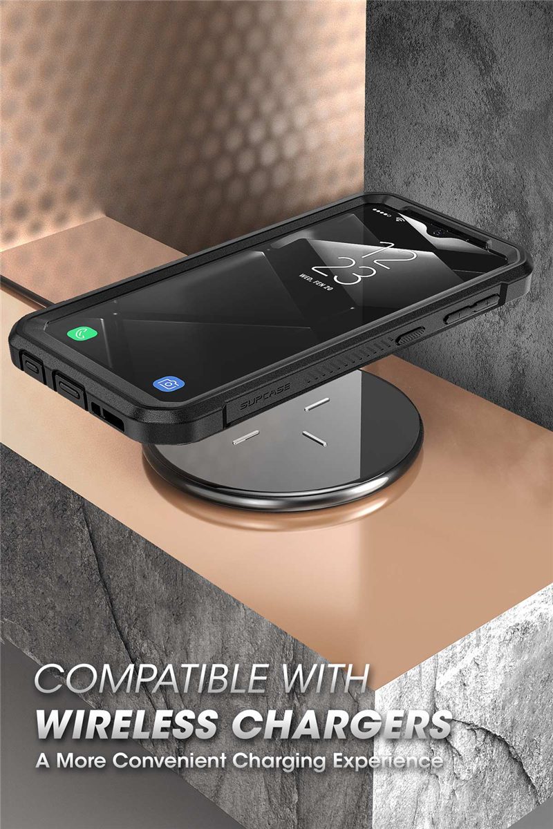 Samsung Galaxy A10e UB Pro Full-Body Rugged Holster Case with built-in screen protector and kickstand in various colors.