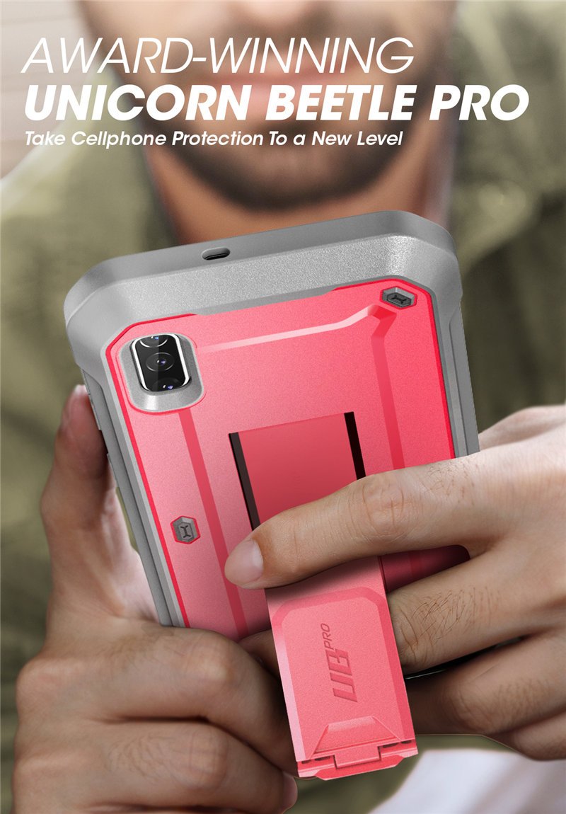 Samsung Galaxy A10e UB Pro Full-Body Rugged Holster Case with built-in screen protector and kickstand in various colors.