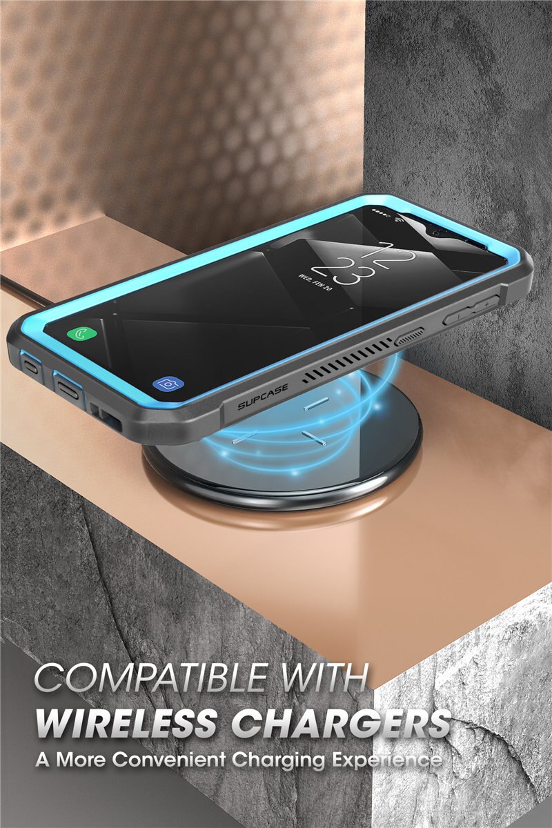 Samsung Galaxy A10e UB Pro Full-Body Rugged Holster Case with built-in screen protector and kickstand in various colors.