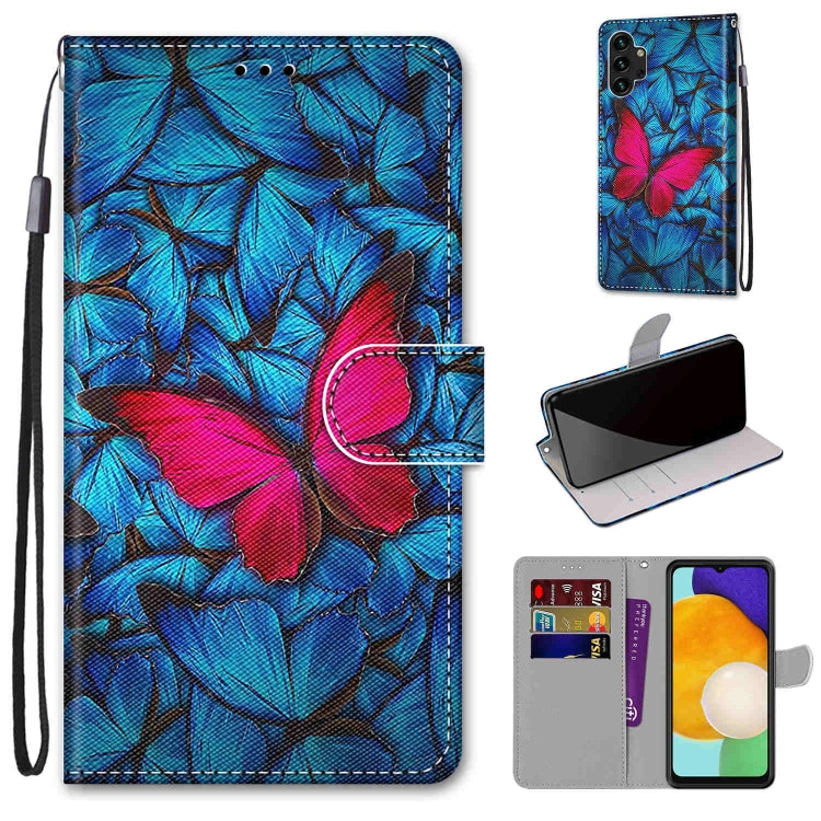 Samsung Galaxy A13 4G case featuring a coloured drawing cross texture, made from PU leather and TPU material, designed for durability and style.