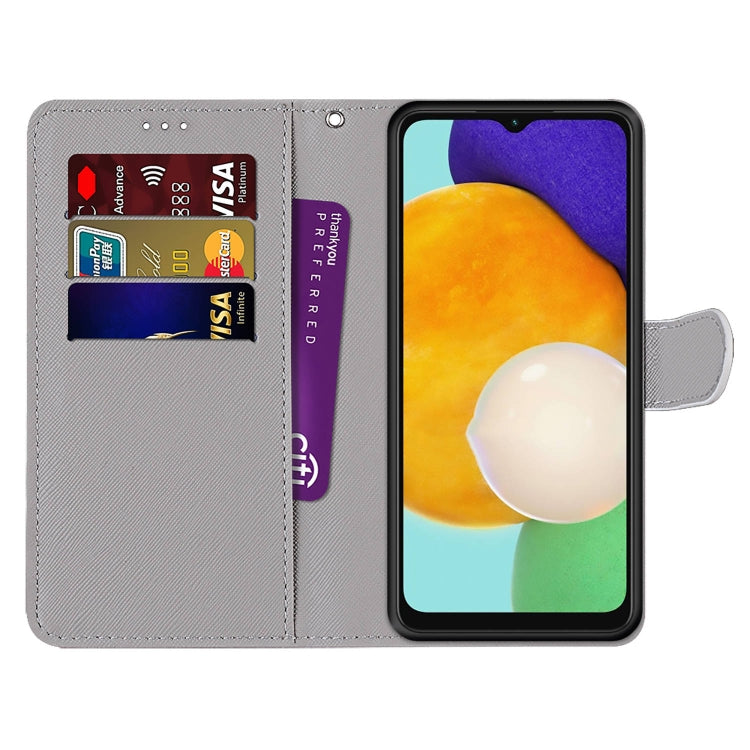 Samsung Galaxy A13 5G case featuring a coloured drawing cross texture, designed for horizontal viewing and equipped with card slots.