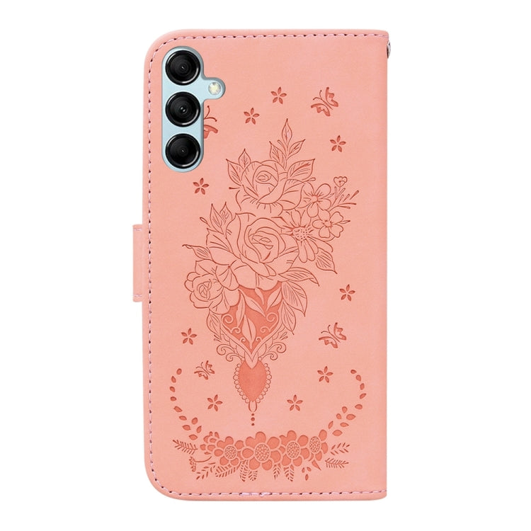 Butterfly Rose Embossed Leather Phone Case for Samsung Galaxy A15, showcasing its elegant design and practical features.
