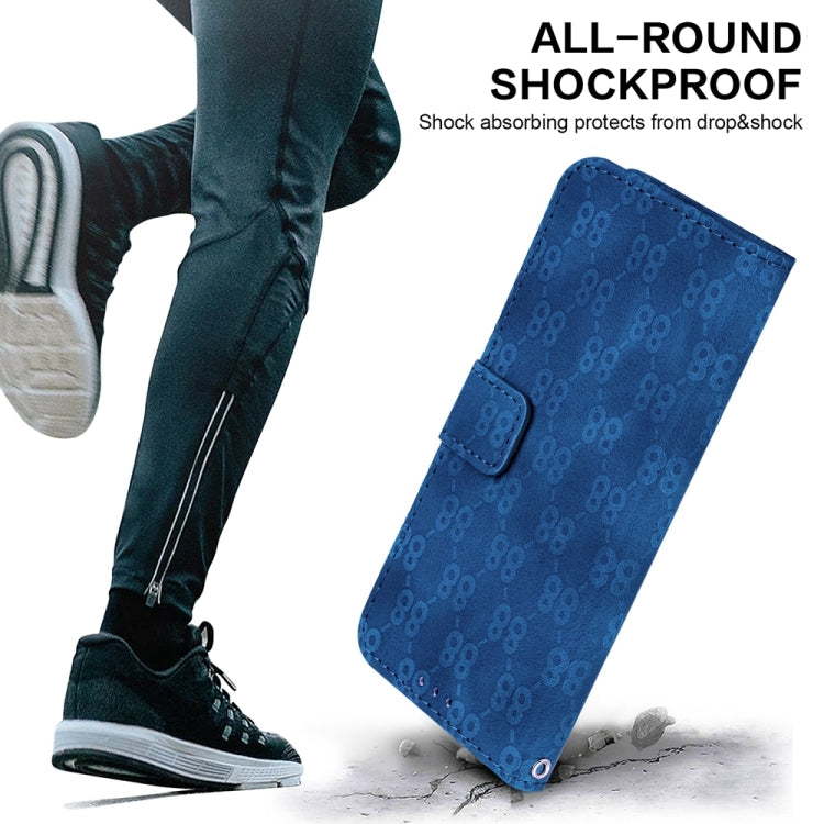 For Samsung Galaxy A15 Double 8-shaped Embossed Leather Phone Case in black, showcasing its stylish design and functional features.